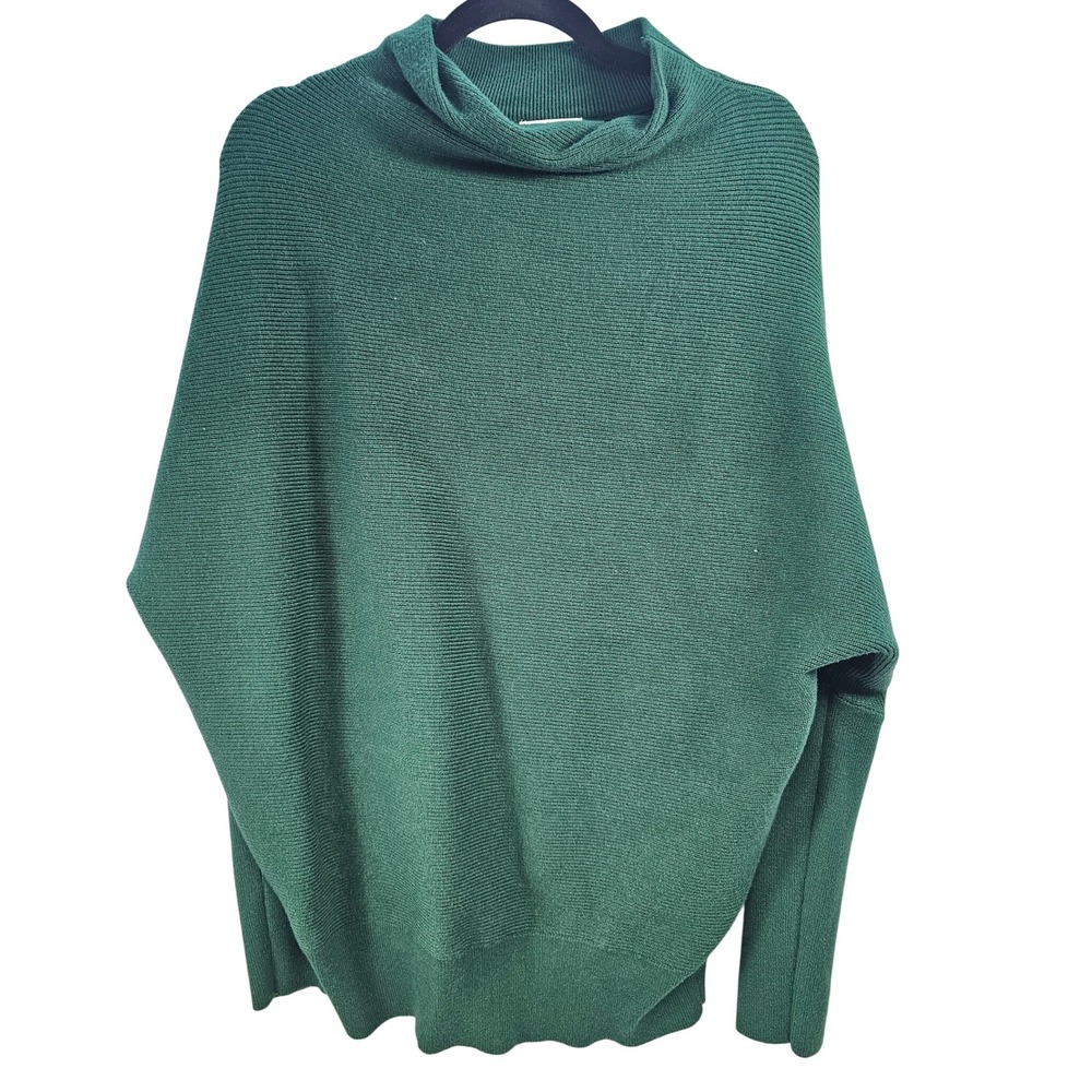 Bluivy Young Contemporary Green Ribbed Mock Neck Dolman Sleeve Sweater M L